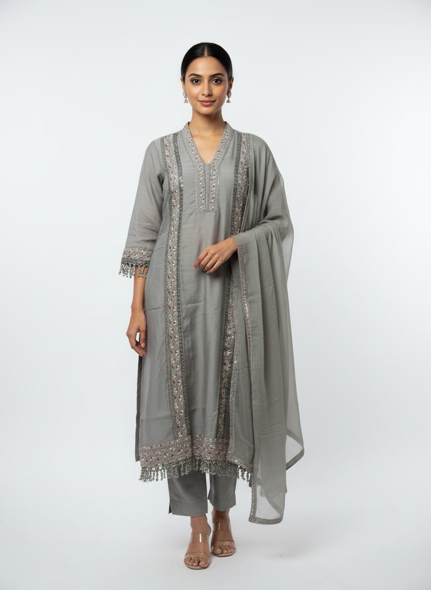 Dove Grey Embellished Festive Set