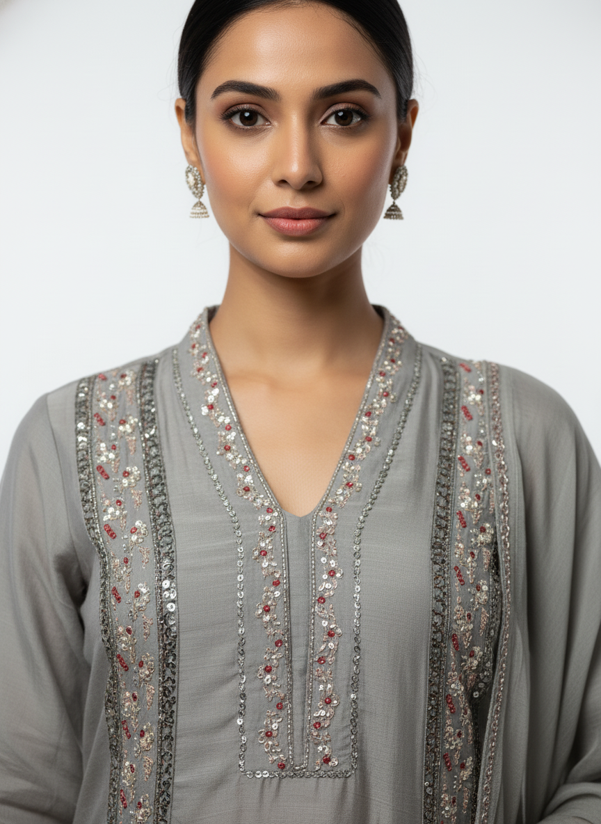 Dove Grey Embellished Festive Set